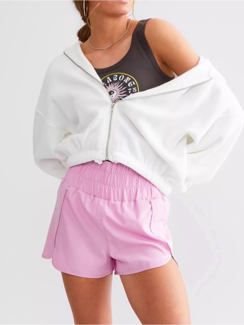 High-Rise Pink Smocked Athletic Shorts with Elastic Waist